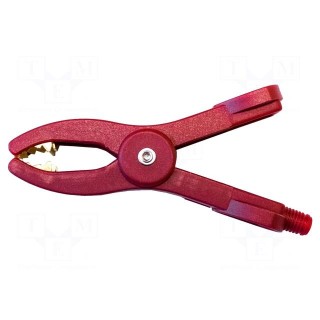 Crocodile clip | 50A | Grip capac: max.25mm | Overall len: 107mm | red