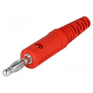 Plug | 4mm banana | 10A | 33VAC | 70VDC | red | Max.wire diam: 2mm | 0.5mm2
