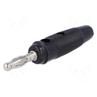 Plug | 4mm banana | 10A | 60VDC | black | Max.wire diam: 4mm | on cable