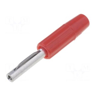 Plug | 4mm banana | 10A | 60VDC | red | non-insulated | for cable | 10mΩ