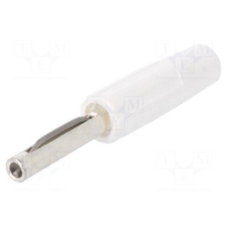 Plug | 4mm banana | 10A | 60VDC | white | non-insulated | for cable | 10mΩ