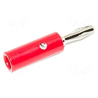 Plug | 4mm banana | 15A | red | 41.3mm | nickel plated | on cable