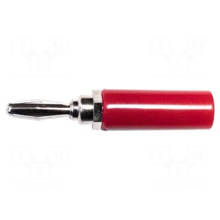 Plug | 4mm banana | 15A | red | 48.1mm | nickel plated | on cable