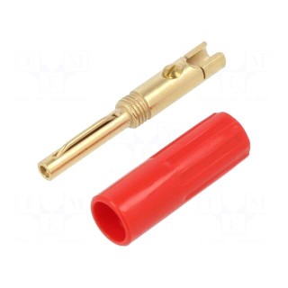 Plug | 4mm banana | 16A | 50VDC | red | non-insulated | for cable | 7.1mm2