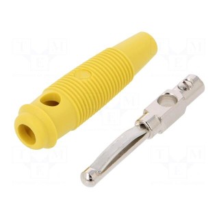 Plug | 4mm banana | 16A | 60VDC | yellow | 3mΩ | 1.5mm2 | Contacts: brass