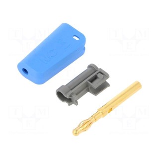 Plug | 4mm banana | 19A | blue | non-insulated,with 4mm axial socket