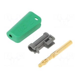 Plug | 4mm banana | 19A | green | gold-plated | on cable