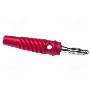 Plug | 4mm banana | 24A | 30VAC | 60VDC | red | 60mm | nickel plated | screw
