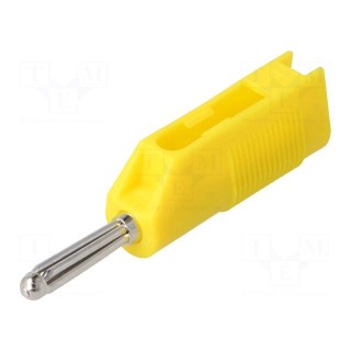 Plug | 4mm banana | 30A | 33VAC | 60VDC | yellow | 3mΩ | 2.5mm2 | screw type