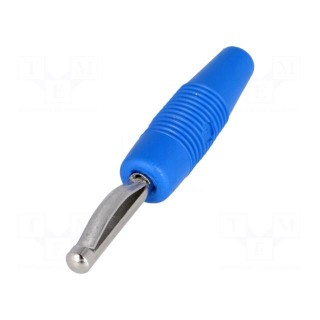 Plug | 4mm banana | 30A | 60VDC | blue | non-insulated | 3mΩ | 2.5mm2 | 51mm
