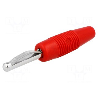 Plug | 4mm banana | 30A | 60VDC | red | non-insulated | 3mΩ | 2.5mm2 | 51mm