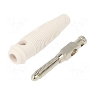Plug | 4mm banana | 30A | 60VDC | white | 3mΩ | 2.5mm2 | nickel plated
