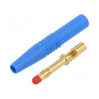 Plug | 4mm banana | 32A | 1kV | blue | insulated | 2.5mm2 | gold-plated