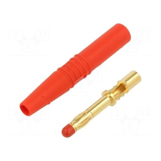 Plug | 4mm banana | 32A | 1kV | red | insulated | 2.5mm2 | gold-plated