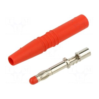 Plug | 4mm banana | 32A | 1kV | red | insulated | 2.5mm2 | nickel plated