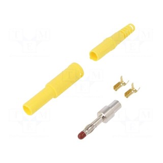 Plug | 4mm banana | 32A | 1kVDC | yellow | insulated | Mounting: on cable