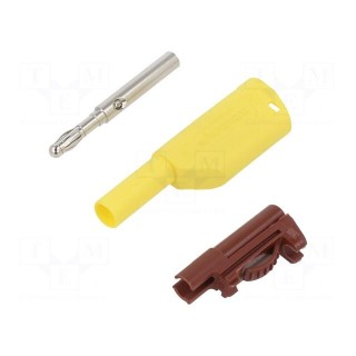 Plug | 4mm banana | 32A | 1kV | yellow | insulated | Max.wire diam: 4mm