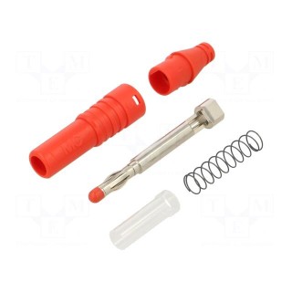 Plug | 4mm banana | 32A | 30VAC | 60VDC | red | insulated | 2.5mm2 | 69mm
