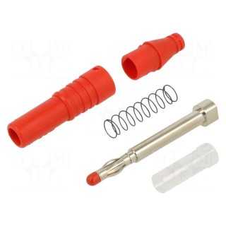 Plug | 4mm banana | 32A | 30VAC | 60VDC | red | insulated | 2.5mm2 | 69mm