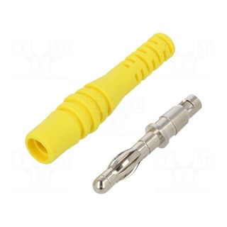 Plug | 4mm banana | 32A | 30VAC | 60VDC | yellow | non-insulated | 2.5mm2