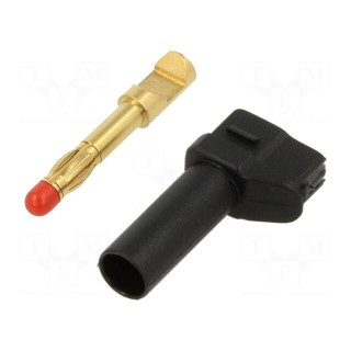 Plug | 4mm banana | 32A | black | insulated,angled | gold-plated