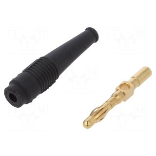 Plug | 4mm banana | 32A | black | non-insulated | 2.5mm2 | gold-plated