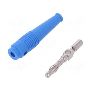 Plug | 4mm banana | 32A | blue | 2.5mm2 | nickel plated | soldered | 69mm