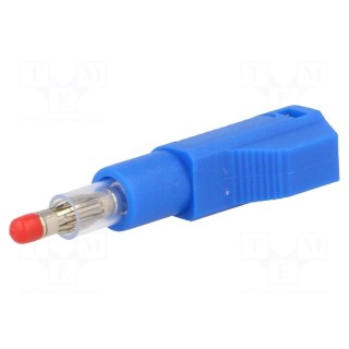 Plug | 4mm banana | 32A | blue | insulated,with 4mm axial socket