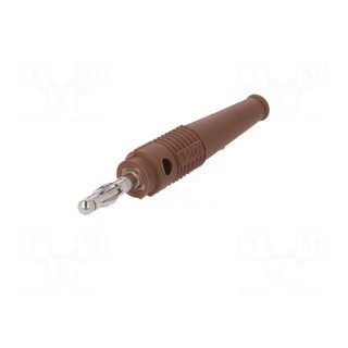 Plug | 4mm banana | 32A | brown | 2.5mm2 | nickel plated | soldered | 69mm