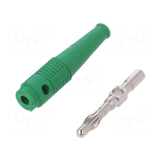 Plug | 4mm banana | 32A | green | 2.5mm2 | nickel plated | soldered | 69mm