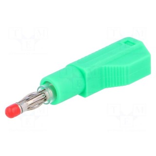 Plug | 4mm banana | 32A | green | insulated,with 4mm axial socket