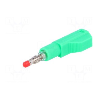 Plug | 4mm banana | 32A | green | insulated,with 4mm axial socket