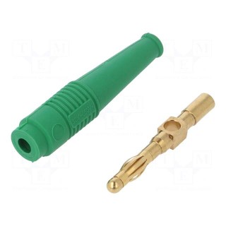 Plug | 4mm banana | 32A | green | non-insulated | 2.5mm2 | gold-plated