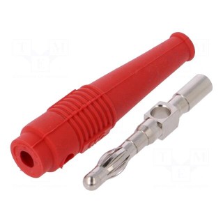Plug | 4mm banana | 32A | red | 2.5mm2 | Plating: nickel plated | 69mm