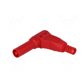 Plug | 4mm banana | 32A | red | insulated | 40mm | for cable | soldered