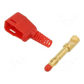 Plug | 4mm banana | 32A | red | insulated,angled | gold-plated