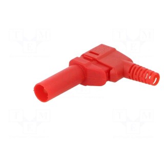 Plug | 4mm banana | 32A | red | insulated,angled | nickel plated
