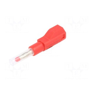 Plug | 4mm banana | 32A | red | insulated,with 4mm axial socket | 56mm