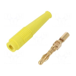 Plug | 4mm banana | 32A | yellow | 2.5mm2 | Plating: gold-plated | 69mm