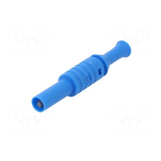 Plug | 4mm banana | 36A | 1kVAC | blue | insulated | 63mm | 8mΩ | on cable