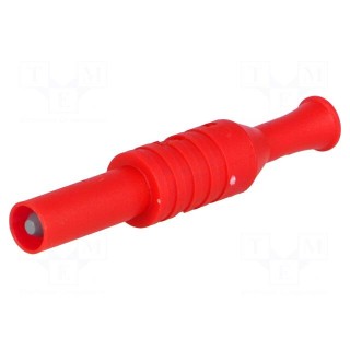 Plug | 4mm banana | 36A | 1kVAC | red | insulated | 63mm | 8mΩ | on cable