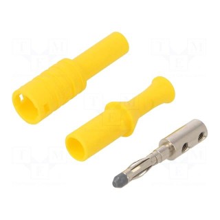 Plug | 4mm banana | 36A | 1kVAC | yellow | insulated | 63mm | 8mΩ | on cable
