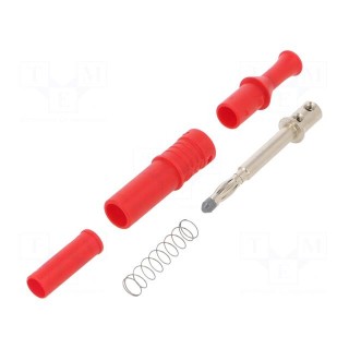Plug | 4mm banana | 36A | 600VAC | red | insulated | 80.5mm | on cable