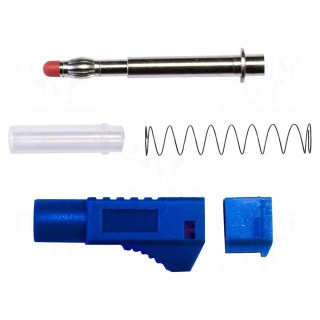 Plug | 4mm banana | 45A | 1kVAC | blue | Mounting: soldered | Mat: brass