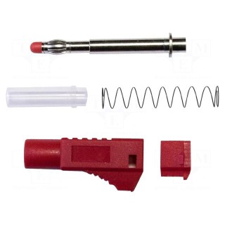 Plug | 4mm banana | 45A | 1kVAC | red | Mounting: soldered | Mat: brass