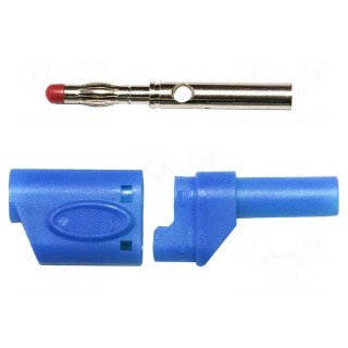 Plug | 4mm banana | 45A | 600VAC | blue | soldered | copper beryllium