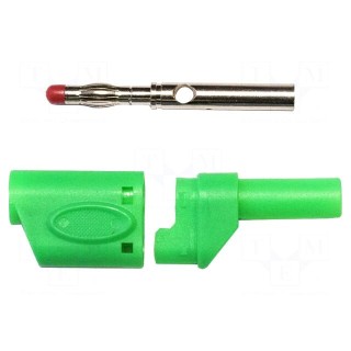 Plug | 4mm banana | 45A | 600VAC | green | soldered | copper beryllium