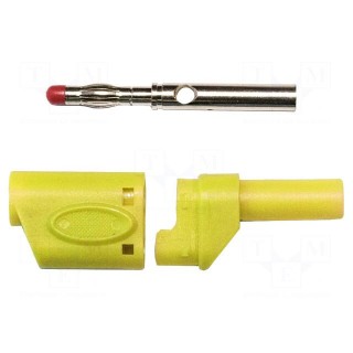 Plug | 4mm banana | 45A | 600VAC | yellow | soldered | copper beryllium