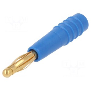 Plug | 2mm banana | 10A | 60V | blue | Plating: gold-plated | 0.5mm2