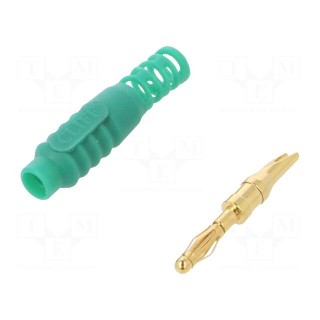 Plug | 2mm banana | 10A | 30VAC | 60VDC | green | Connection: soldered